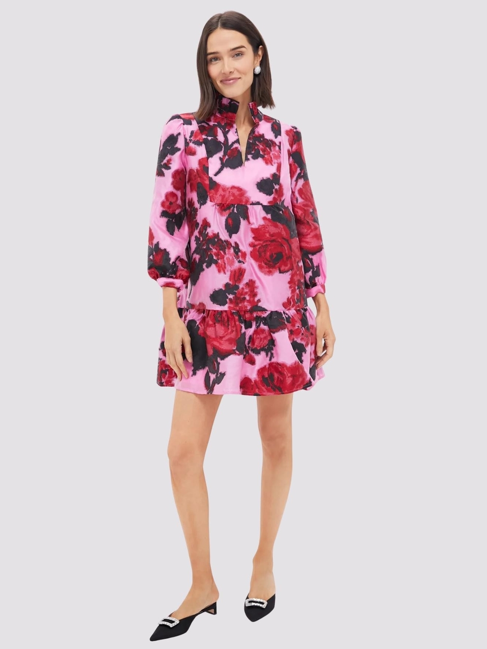 Tuckernuck Palmerston Mini Dress- vibrant cerise blossom jacquard pattern